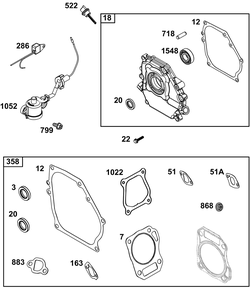 Crankcase Cover/Sump And Lubrication Group Diagram and Parts List for 13R232-0052-H5 100000 - 19Z999 Briggs and Stratton Engine